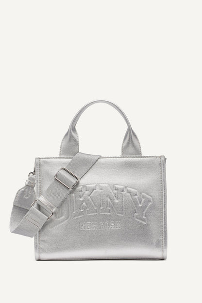 HADLEE SMALL METALLIC LOGO-EMBOSSED TOTE