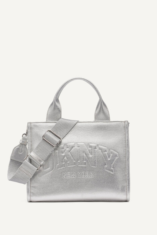 HADLEE SMALL METALLIC LOGO-EMBOSSED TOTE