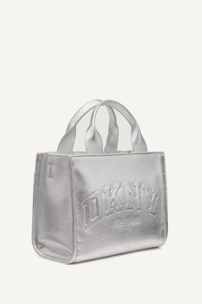 HADLEE SMALL METALLIC LOGO-EMBOSSED TOTE
