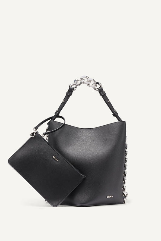 RIONA CHAIN-TRIMMED BUCKET BAG
