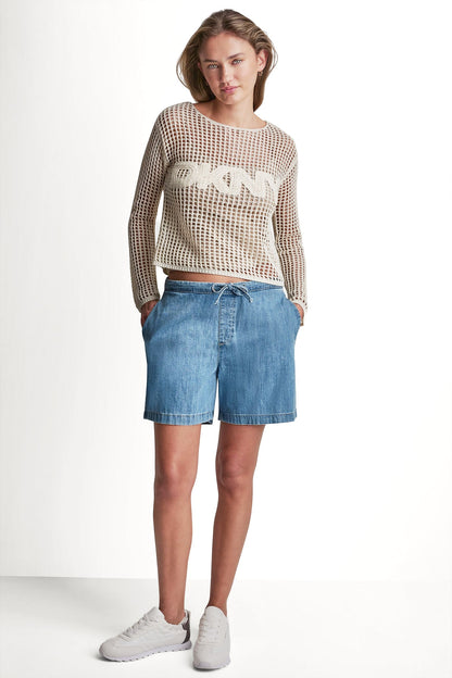 MID-RISE RELAXED DENIM SHORT WITH DRAWCORD