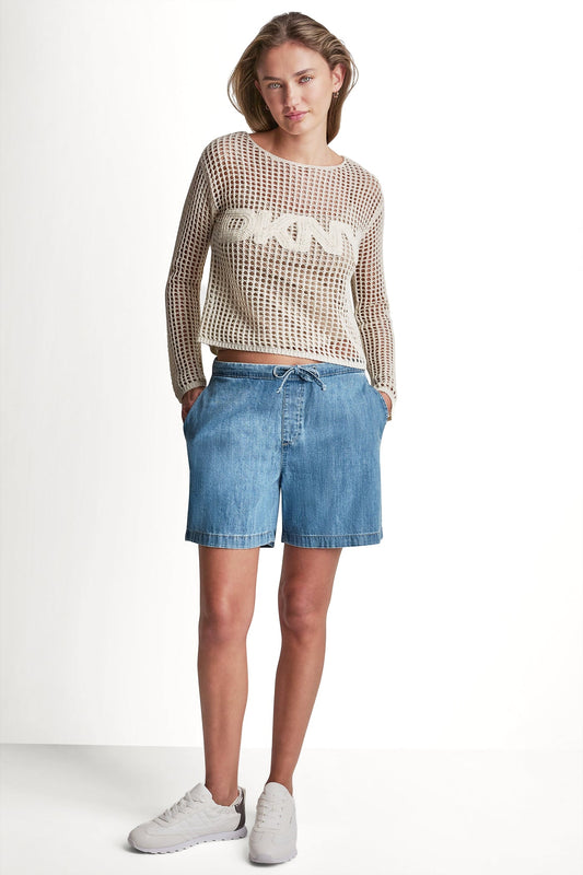 MID-RISE RELAXED DENIM SHORT WITH DRAWCORD