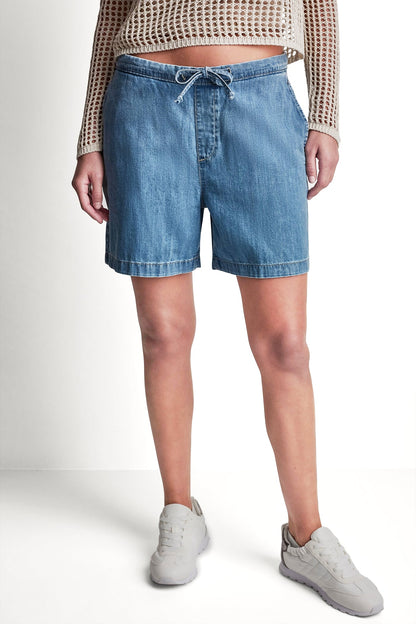 MID-RISE RELAXED DENIM SHORT WITH DRAWCORD