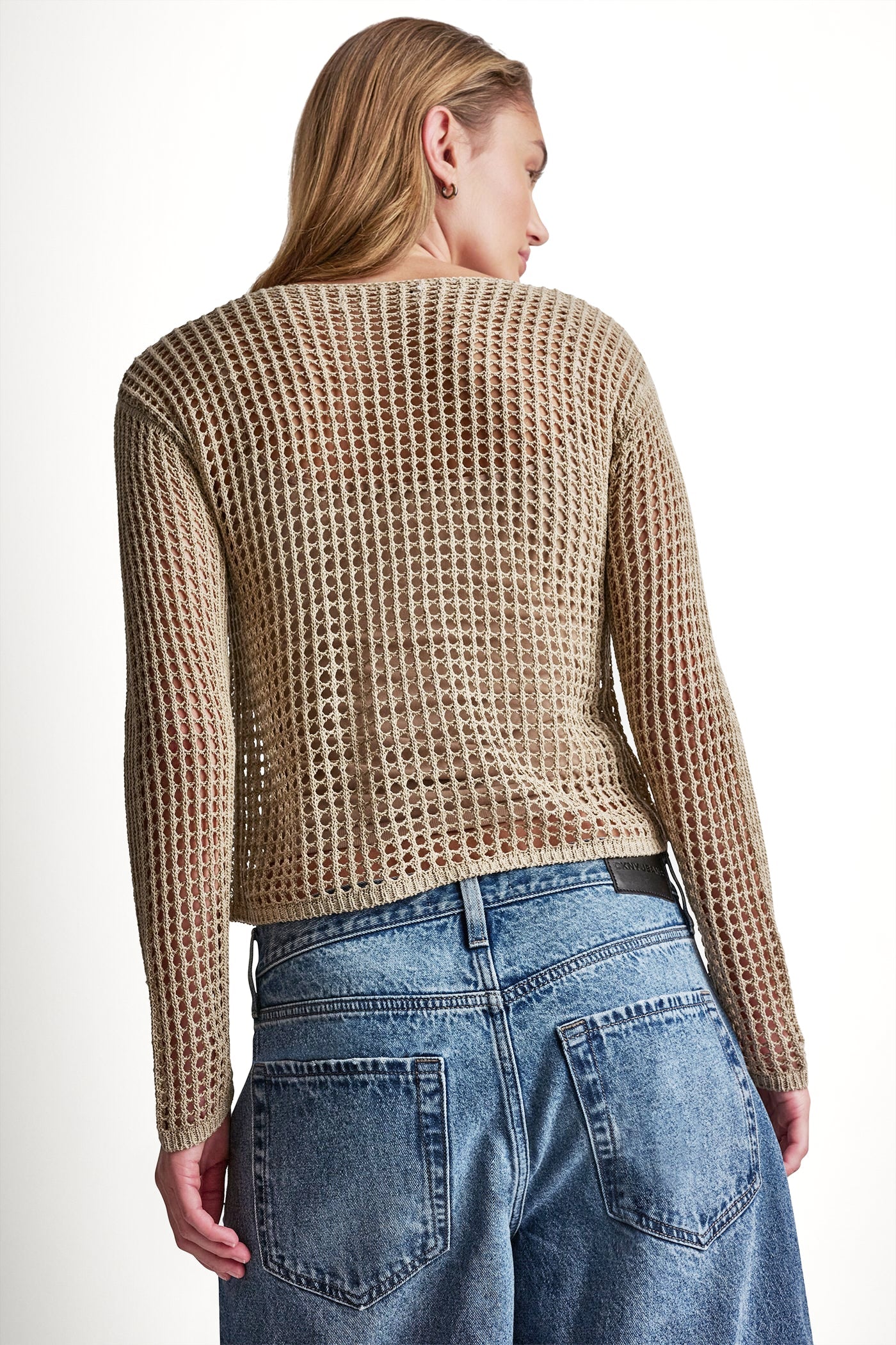 CROCHET OPEN-STITCH LOGO SWEATER