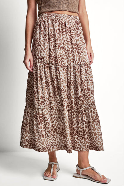 TIERED SATIN PRINTED SKIRT