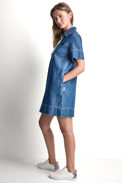 LACE UP DENIM SHIFT DRESS