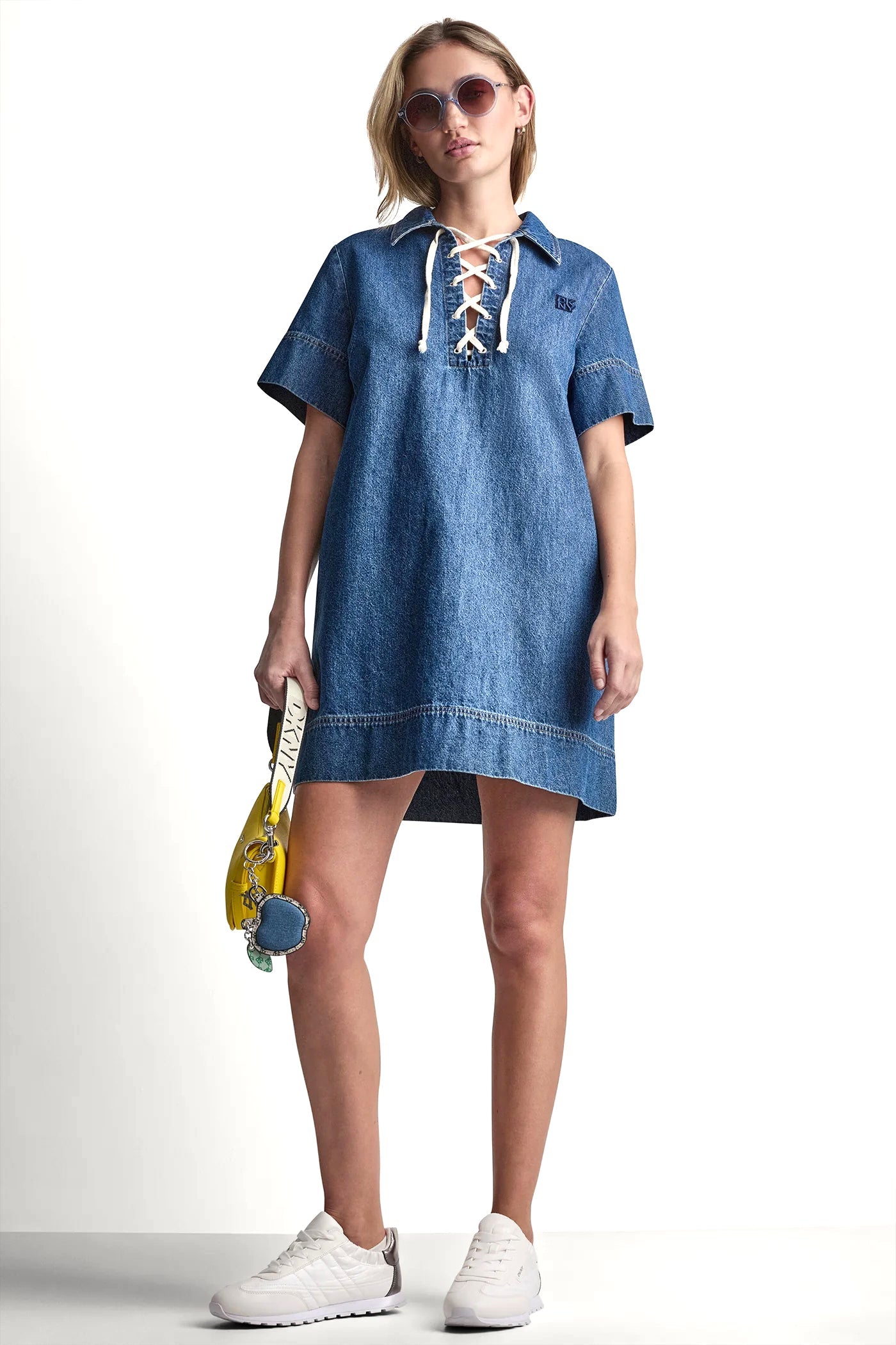 LACE UP DENIM SHIFT DRESS
