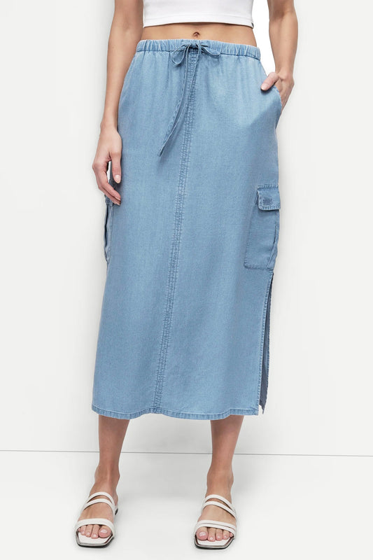 GARMENT DYE TIE WAIST CARGO SKIRT