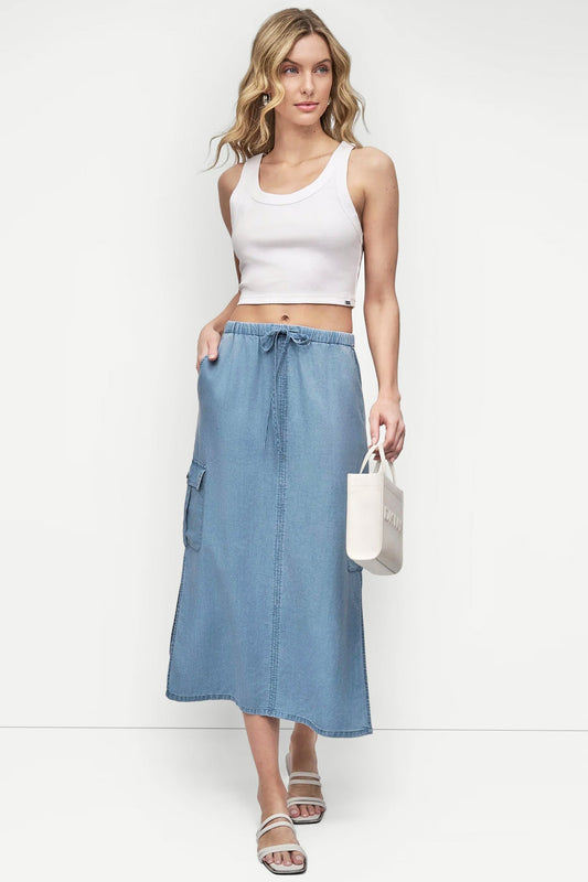 GARMENT DYE TIE WAIST CARGO SKIRT