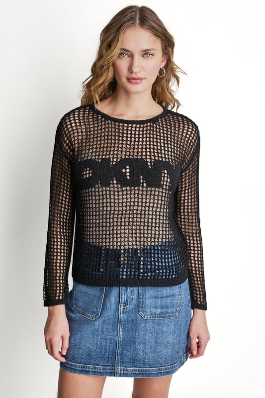 CROCHET OPEN-STITCH LOGO SWEATER
