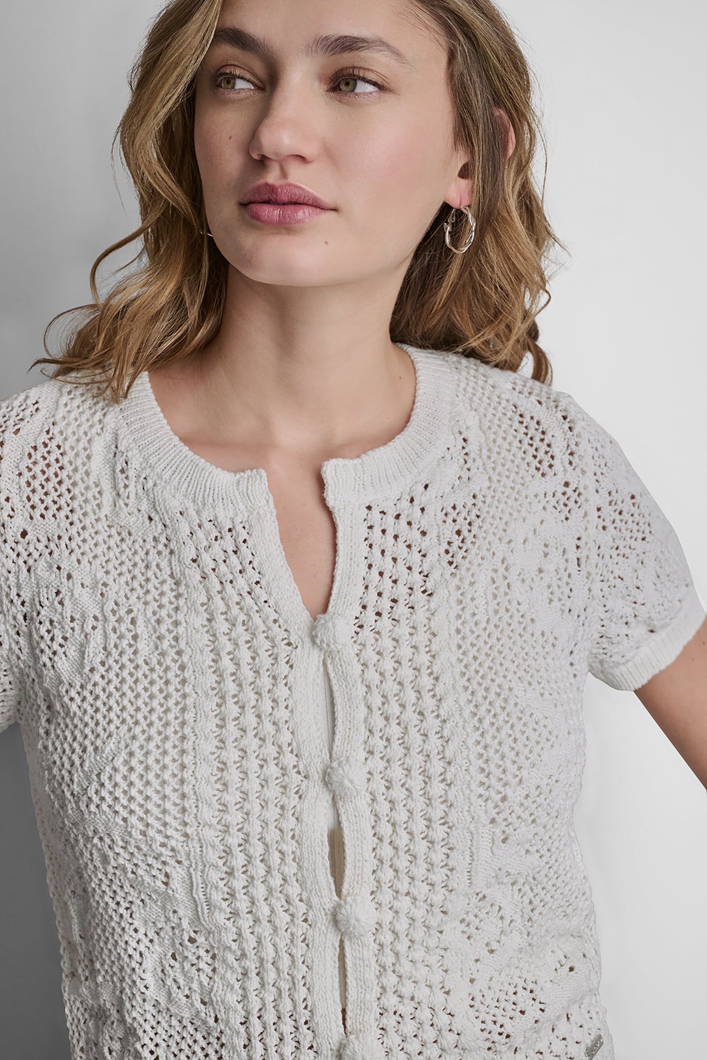 LACE STITCH BUTTON FRONT CARDIGAN