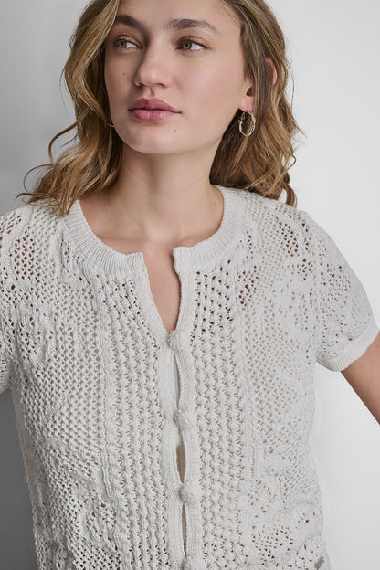 LACE STITCH BUTTON FRONT CARDIGAN