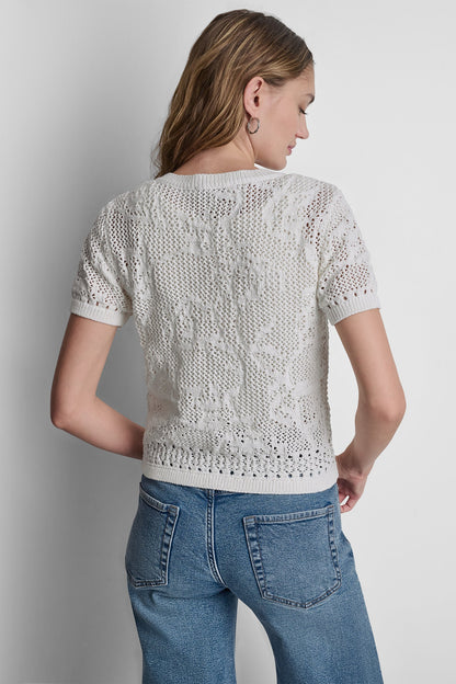 LACE STITCH BUTTON FRONT CARDIGAN