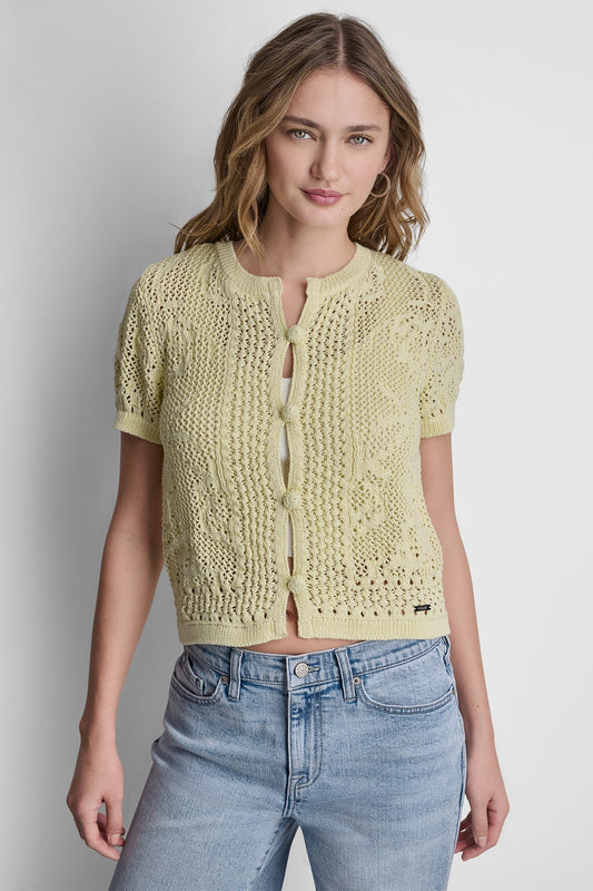 LACE STITCH BUTTON FRONT CARDIGAN