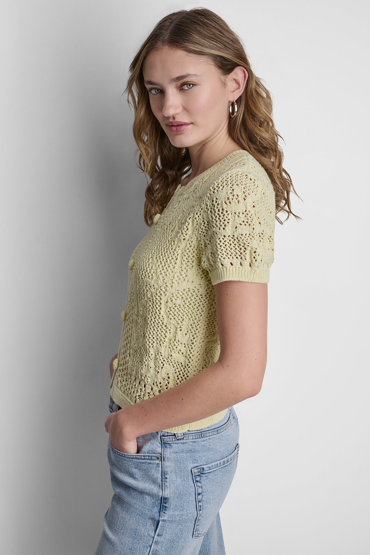 LACE STITCH BUTTON FRONT CARDIGAN