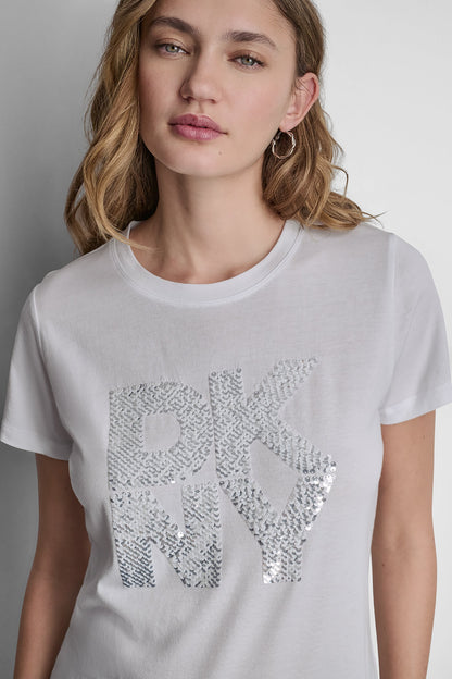 DKNY STACKED SEQUIN LOGO TEE