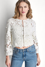 FLORAL CROCHET CARDIGAN WITH SCALLOP HEM