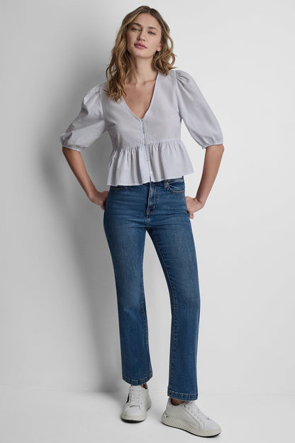 PUFF SLEEVE V-NECK SHIRT
