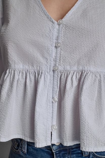 PUFF SLEEVE V-NECK SHIRT