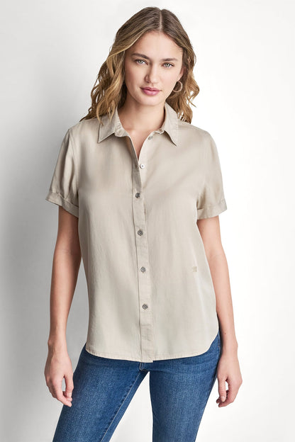 GARMENT DYE BUTTON-FRONT SHIRT