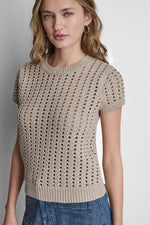 CHUNKY POINTELLE SHORT SLEEVE SWEATER