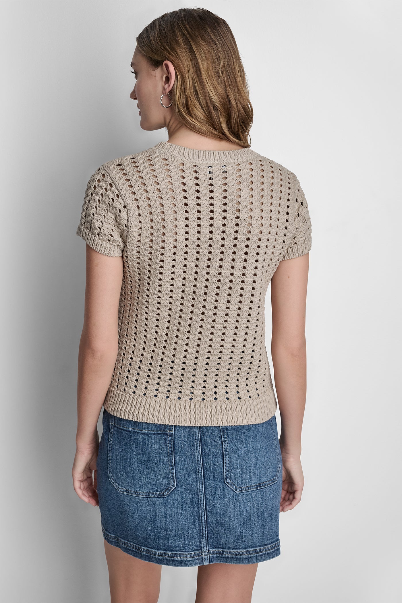 CHUNKY POINTELLE SHORT SLEEVE SWEATER