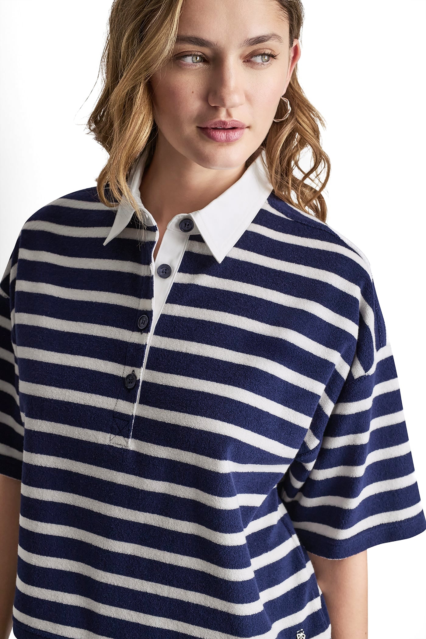 TOWELLING TERRY STRIPE BOXY POLO