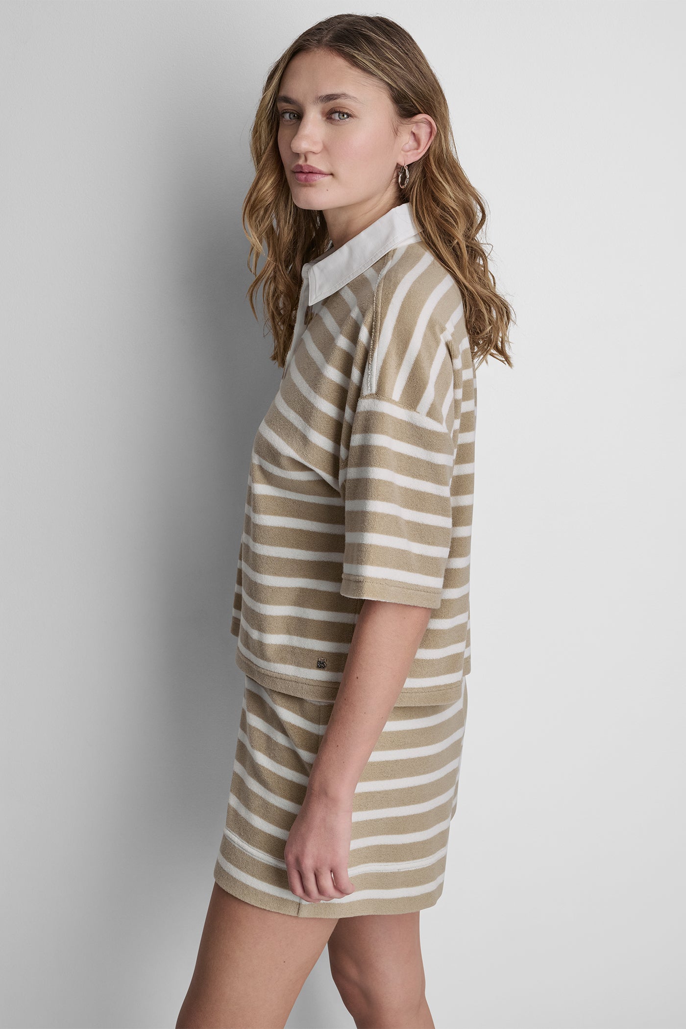 TOWELLING TERRY STRIPE BOXY POLO