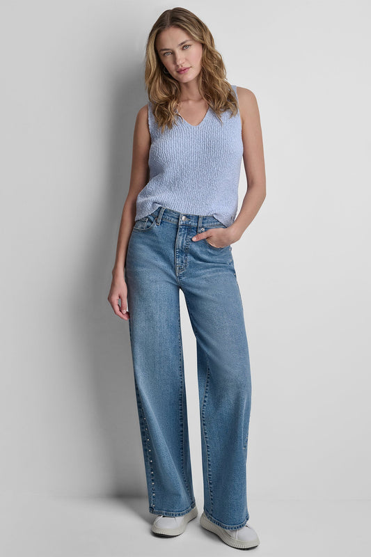 HIGH-RISE RHINESTONE STUD WIDE LEG