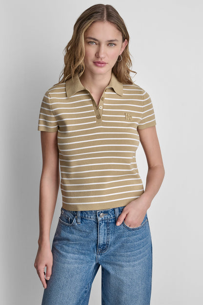 CROPPED STRIPED POLO SWEATER