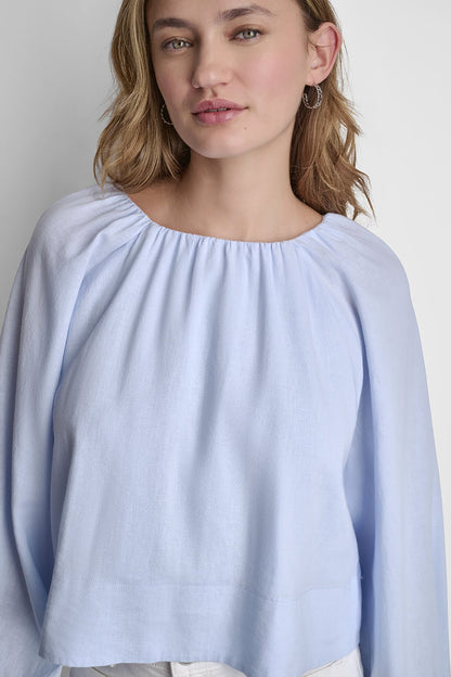 LINEN-BLEND RAGLAN SLEEVE BLOUSE