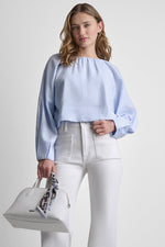 LINEN-BLEND RAGLAN SLEEVE BLOUSE