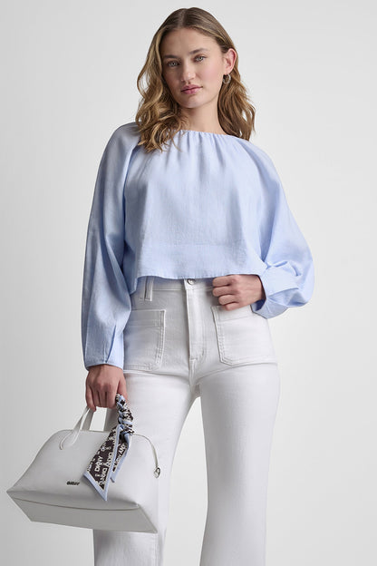 LINEN-BLEND RAGLAN SLEEVE BLOUSE