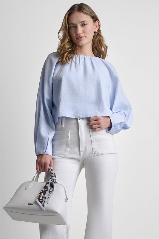 LINEN-BLEND RAGLAN SLEEVE BLOUSE