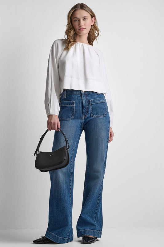 LINEN-BLEND RAGLAN SLEEVE BLOUSE