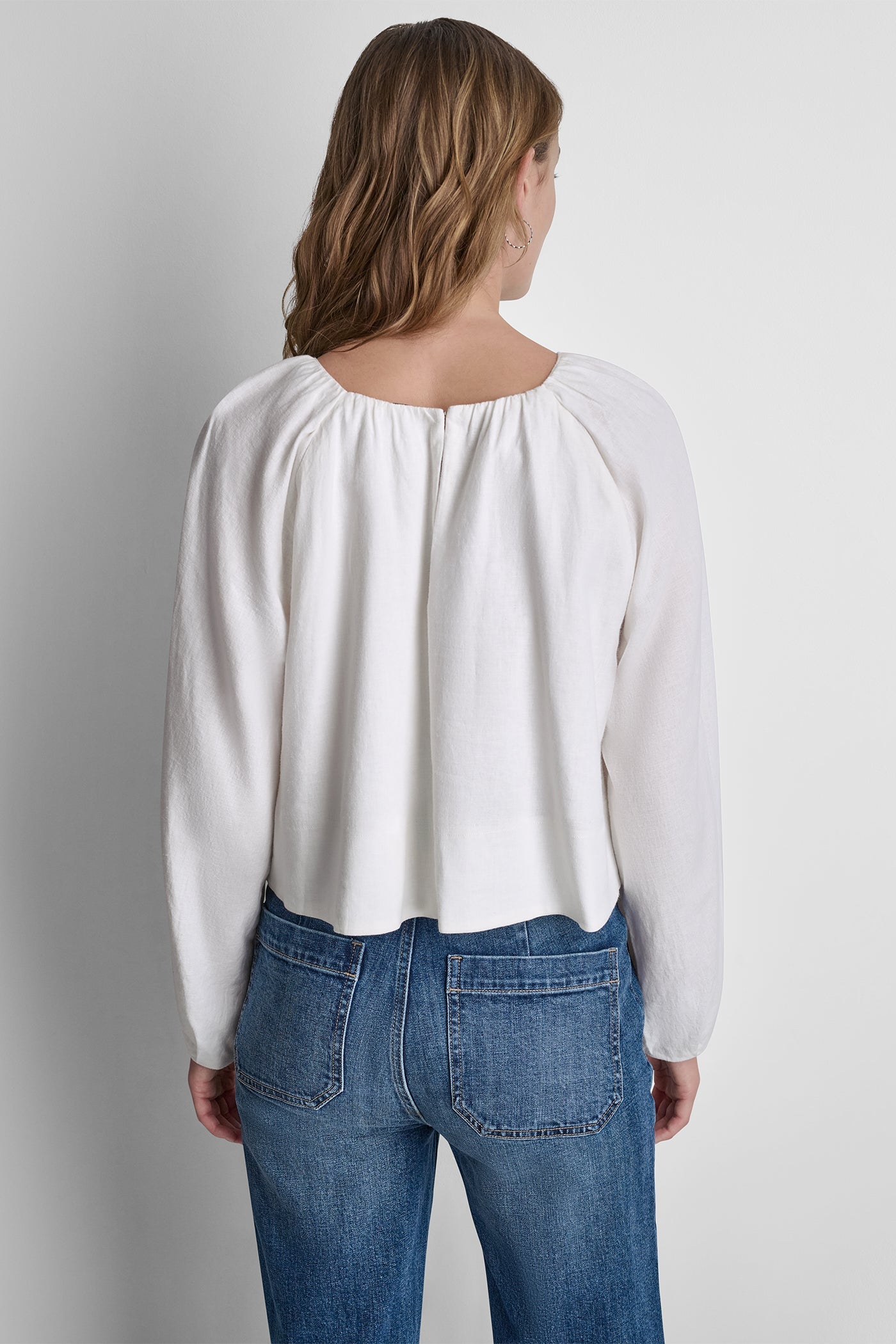 LINEN-BLEND RAGLAN SLEEVE BLOUSE