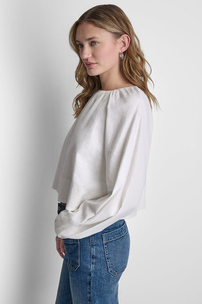 LINEN-BLEND RAGLAN SLEEVE BLOUSE