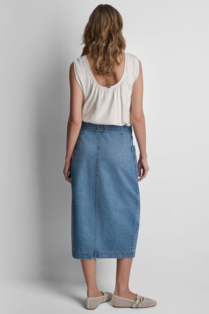 HIGH-RISE DENIM WRAP SKIRT