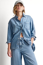 DENIM SHIRT WITH LOGO CUTOUT