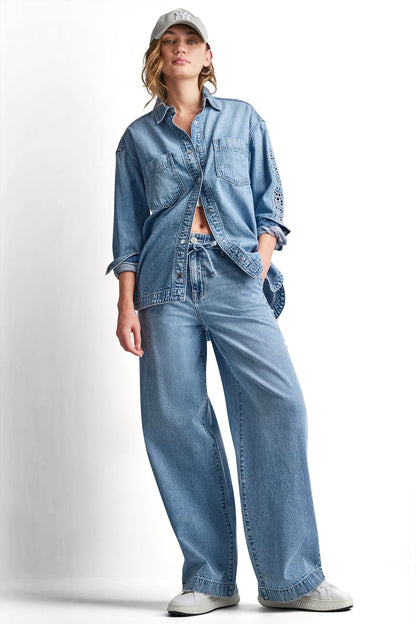 DENIM SHIRT WITH LOGO CUTOUT