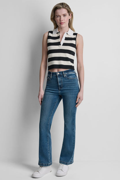 STRIPED SLEVELESS POLO SWEATER