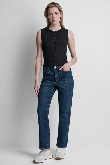 CROPPED SLEEVELESS LOGO TRIM SWEATER