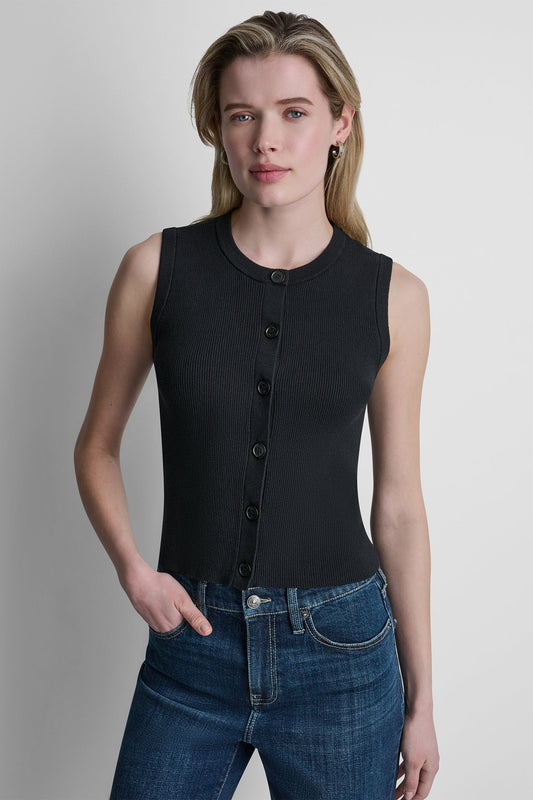 CROPPED SLEEVELESS LOGO TRIM SWEATER