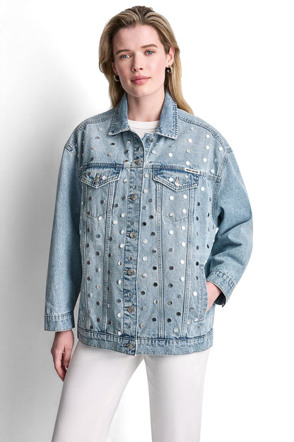OVERSIZED DENIM TRUCKER JACKET WITH STUDS