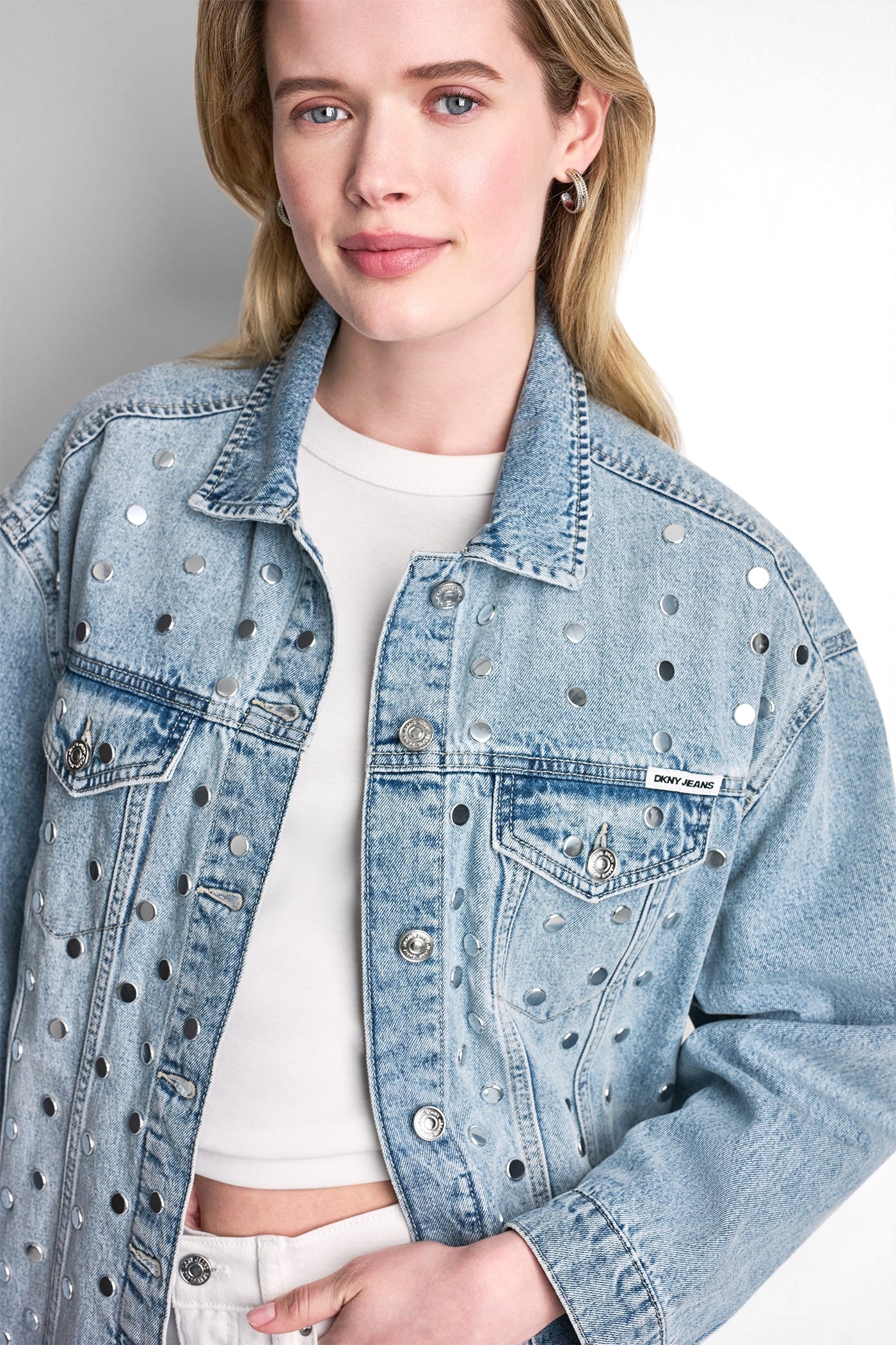 OVERSIZED DENIM TRUCKER JACKET WITH STUDS