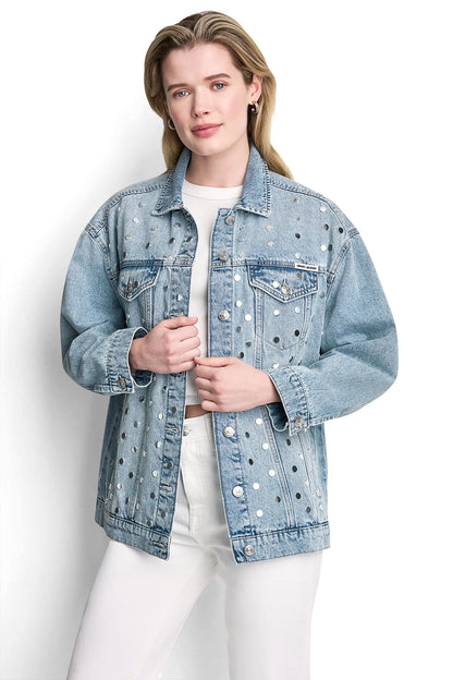 OVERSIZED DENIM TRUCKER JACKET WITH STUDS