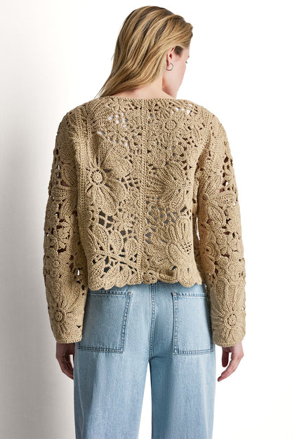 FLORAL CROCHET CARDIGAN WITH SCALLOP HEM