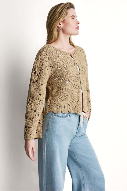 FLORAL CROCHET CARDIGAN WITH SCALLOP HEM