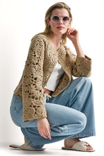 FLORAL CROCHET CARDIGAN WITH SCALLOP HEM