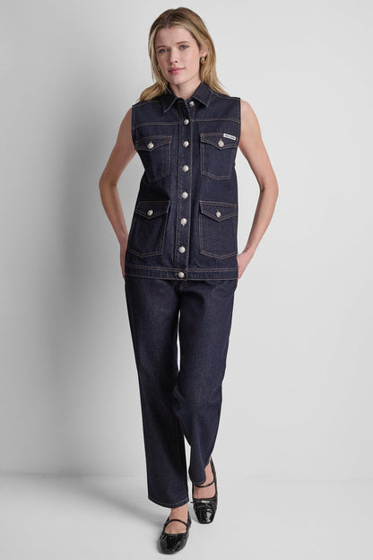 LONGLINE DENIM TRUCKER VEST